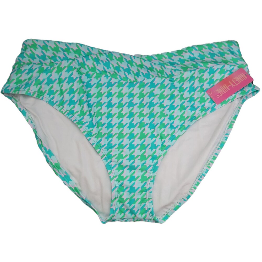 2X High-Waist Cheeky Swim Bottoms Happy Houndstooth Curvy Jr Plus Cruise Beach